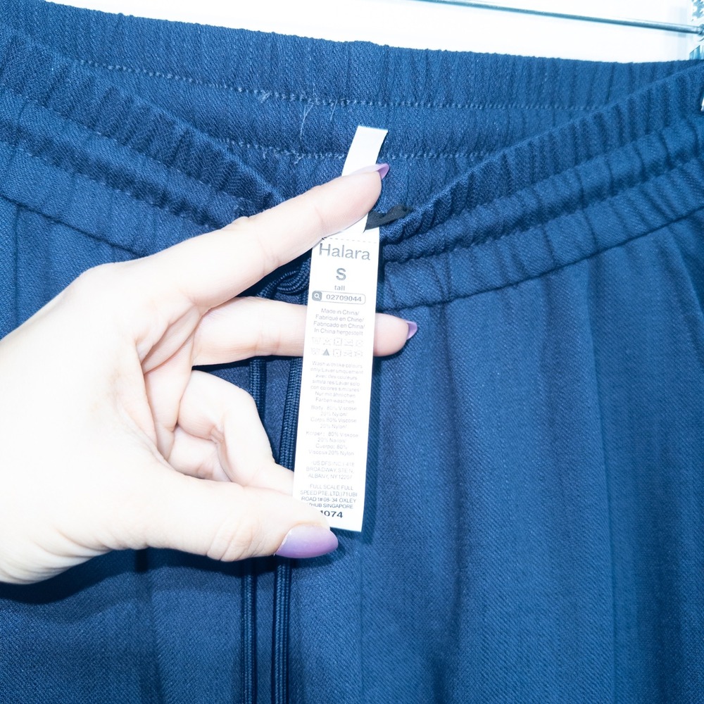 New Halara Navy Blue High Waisted Pocket Wide Leg Linen-Feel Pants Small Tall - Picture 7 of 7